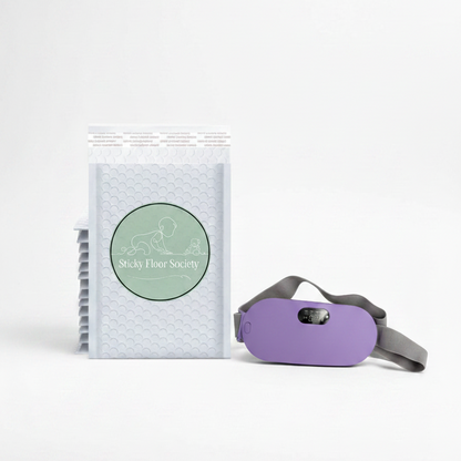 Postpartum Period Pain Heating Belt with Sticky Floor Society white bubble mailer packaging