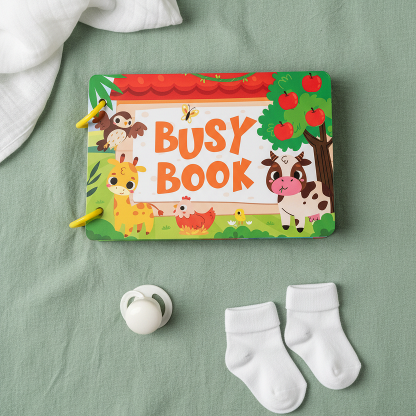 BusyBee Toddler Activity Book - sage green flat lay