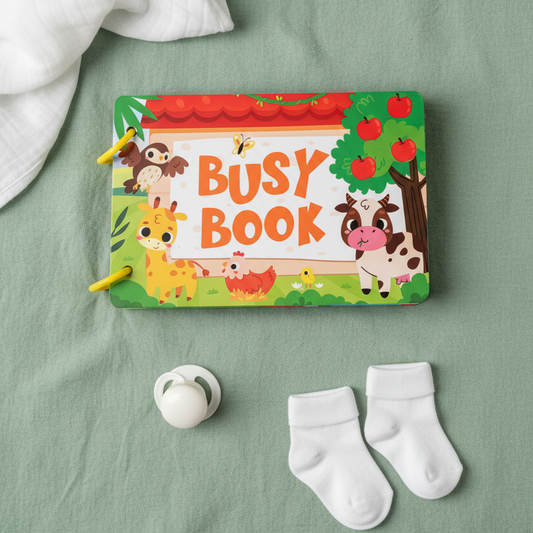 BusyBee Toddler Activity Book - sage green flat lay